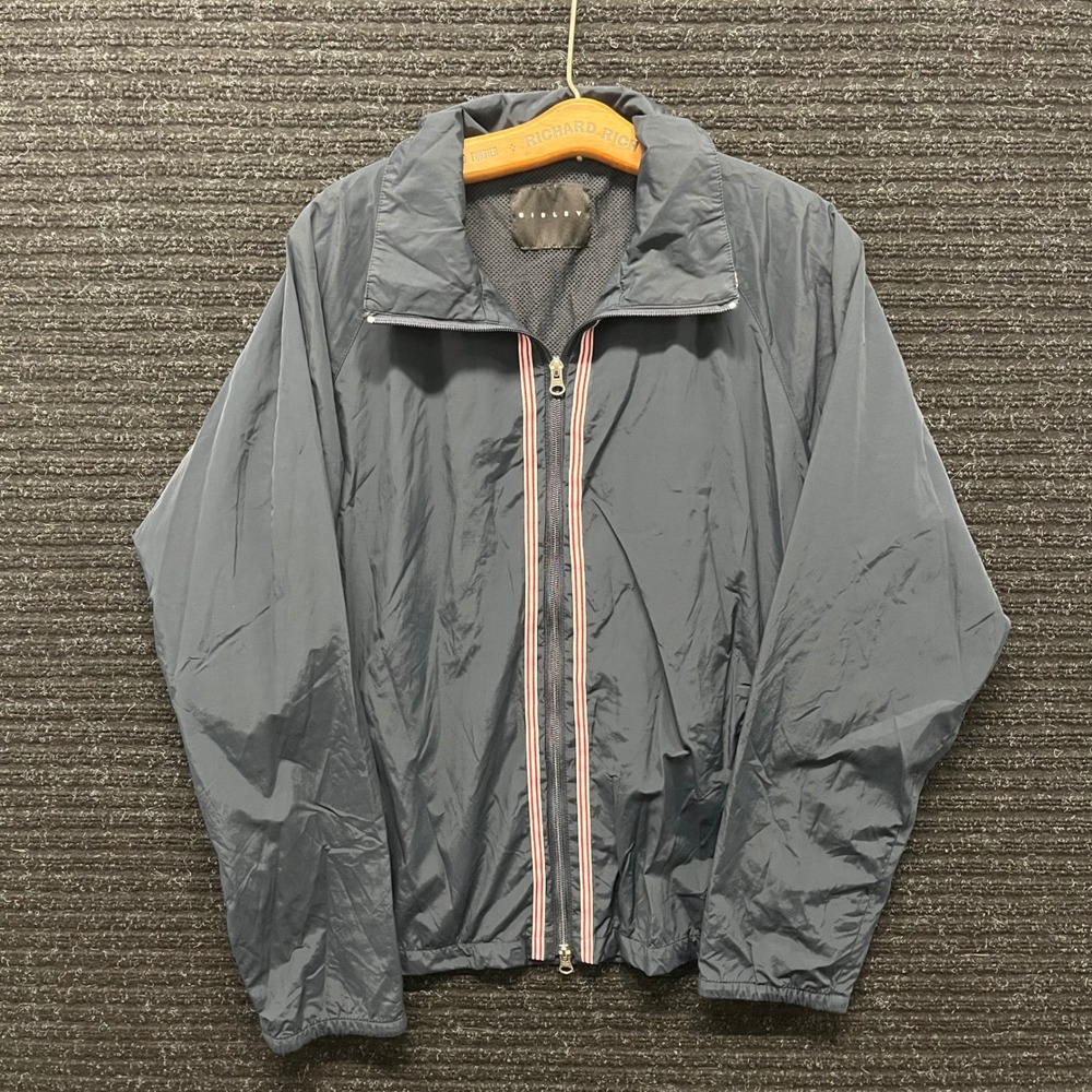 Sisley Mens Navy Blue Windbreaker Jacket Full Zip Mesh Lined Stripe Trim XL